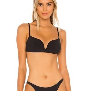 Revolve Tori Paver Black Poppy Rib Bralette Bikini Top